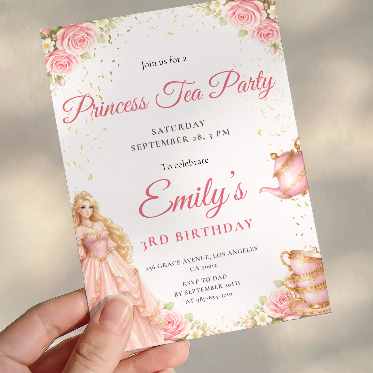 Pastel Princess Tea Party Invitation by Pretty Digital — view 9