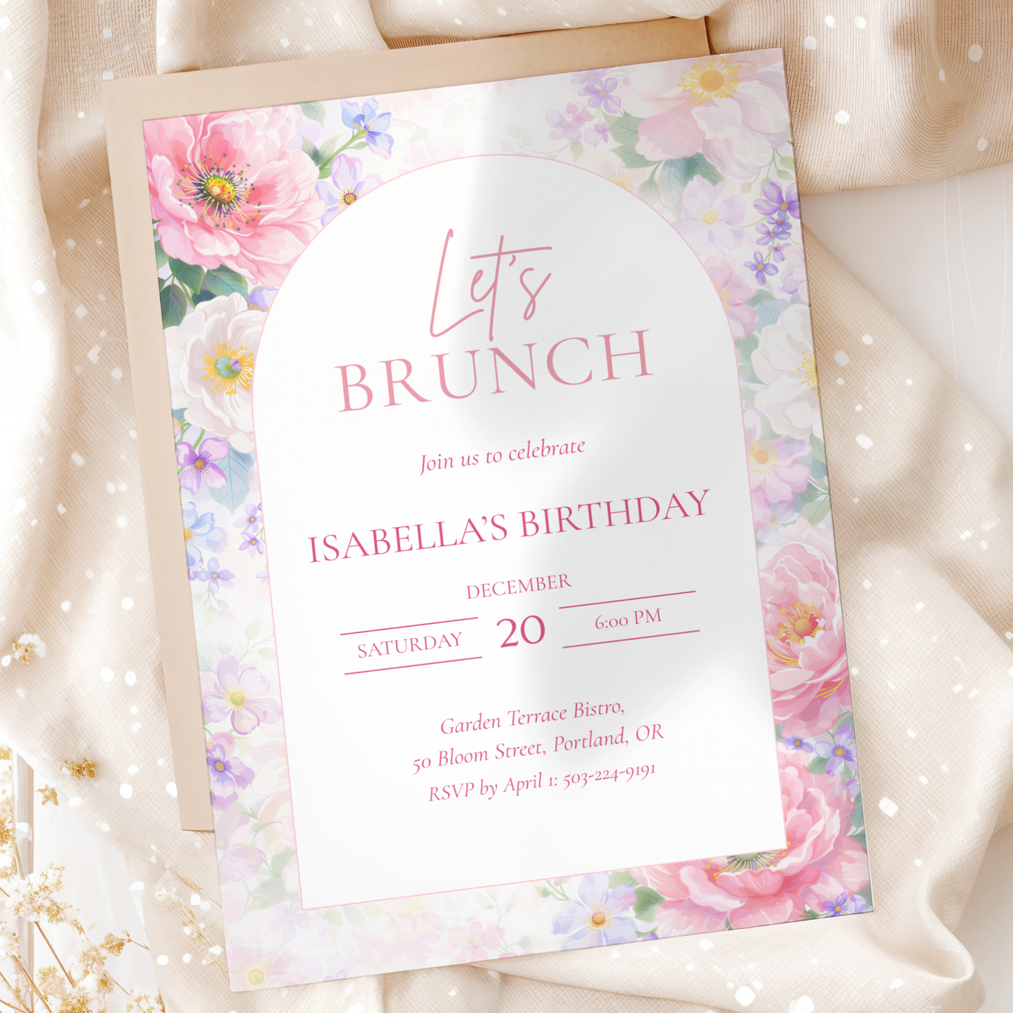 Let's Brunch — Birthday Brunch Invitation Template by Pretty Digital — printable digital download