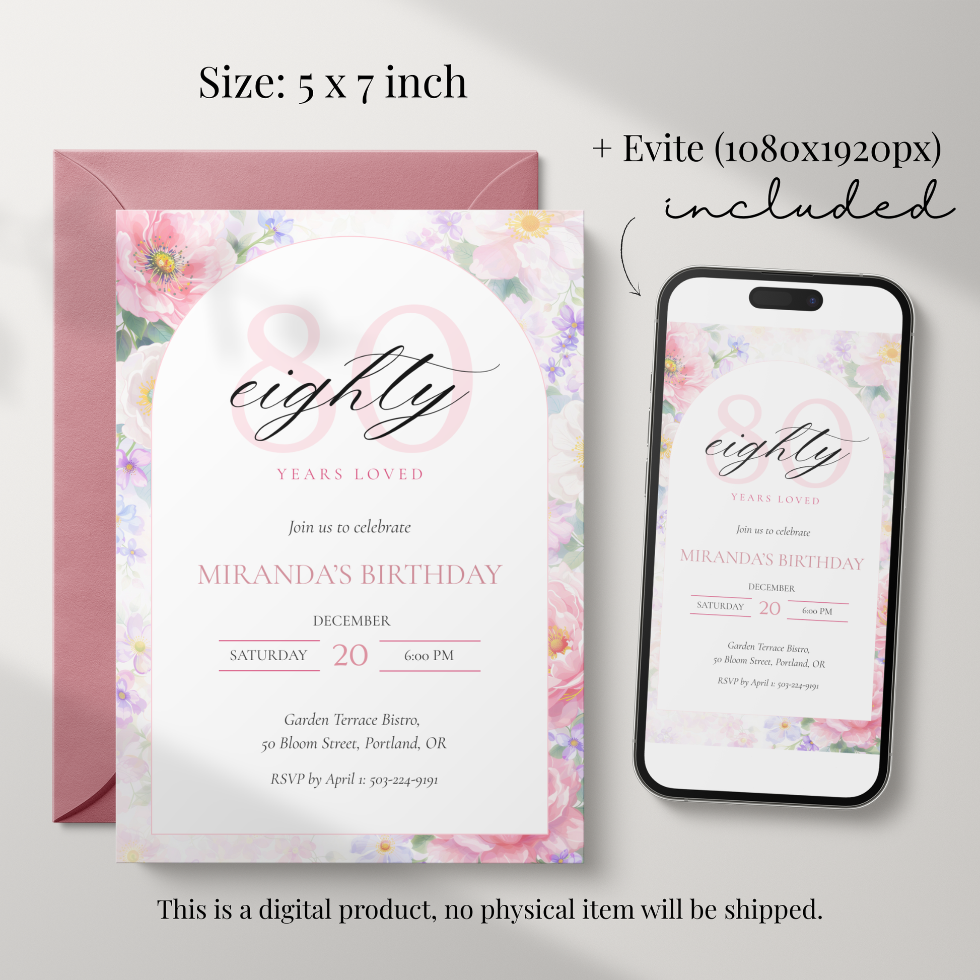 Eighty Years Loved — 80th Birthday Celebration Invitation Template by Pretty Digital — view 2