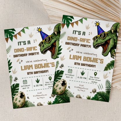 Three-Rex on the Loose — Dinosaur 3rd Birthday Invitation Template by Pretty Digital — view 9