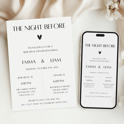 The Night Before — Modern Rehearsal Dinner Invitation Template by Pretty Digital — printable digital download