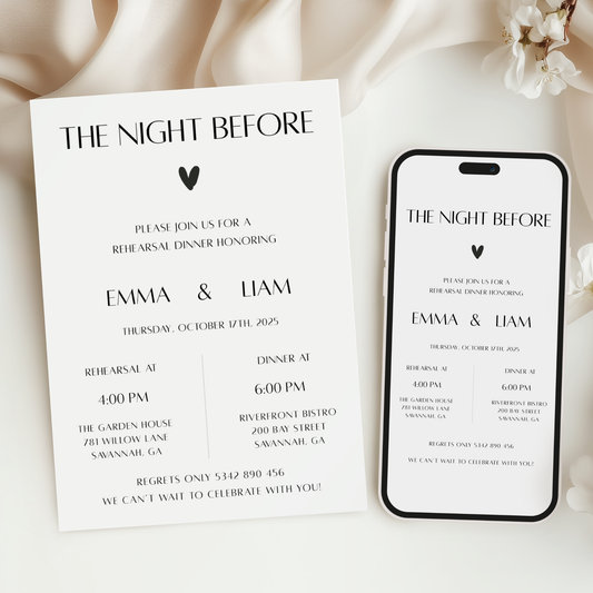 The Night Before — Modern Rehearsal Dinner Invitation Template by Pretty Digital — printable digital download