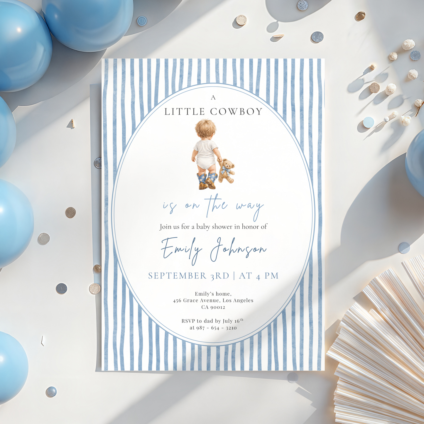 A Little Cowboy on the Way — Baby Boy Shower Invitation Template by Pretty Digital — view 5