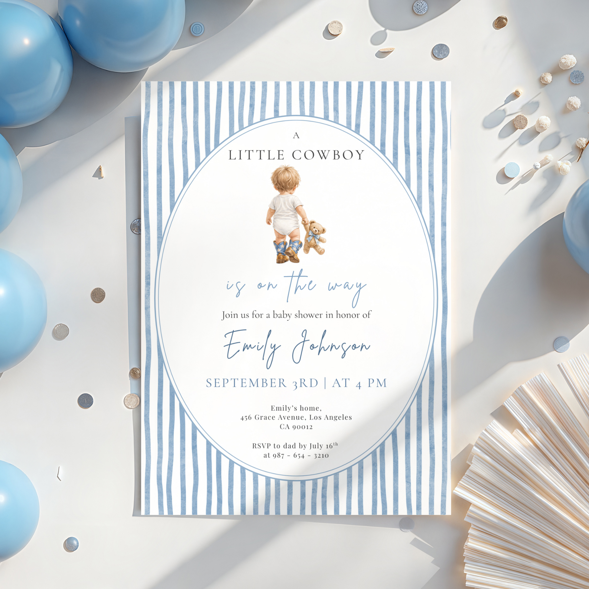 A Little Cowboy on the Way — Baby Boy Shower Invitation Template by Pretty Digital — view 5