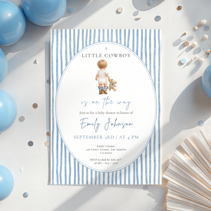 A Little Cowboy on the Way — Baby Boy Shower Invitation Template by Pretty Digital — view 5