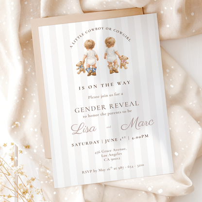 Cowboy or Cowgirl — Gender Reveal Invitation Template (Western) by Pretty Digital — printable digital download