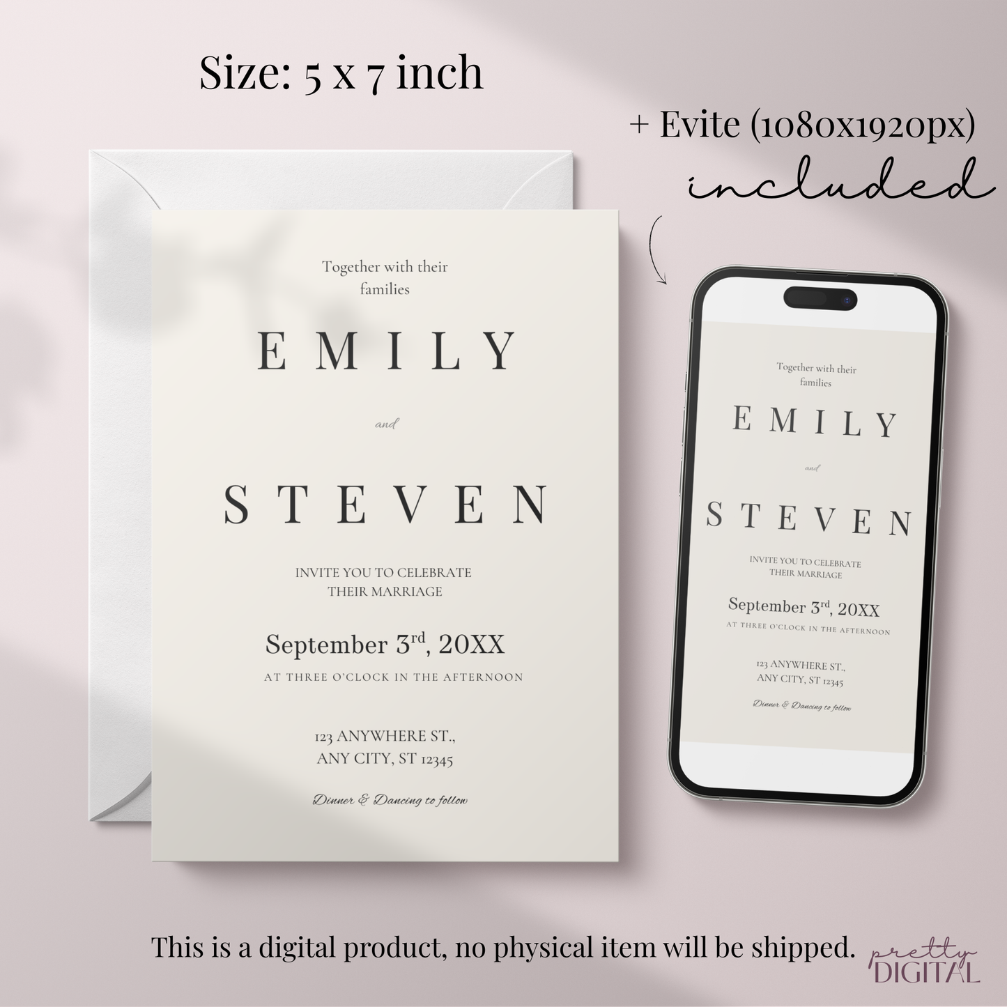 Ivory Classic Elegant Wedding Invitation by Pretty Digital — view 2