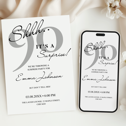 Shhh… It's a Surprise — 90th Surprise Party Invitation Template by Pretty Digital — view 6
