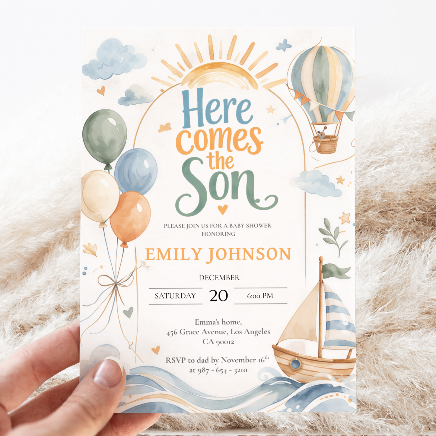 Here Comes the Son — Baby Shower Invitation Template by Pretty Digital — view 9
