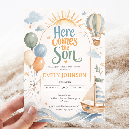 Here Comes the Son — Baby Shower Invitation Template by Pretty Digital — view 9
