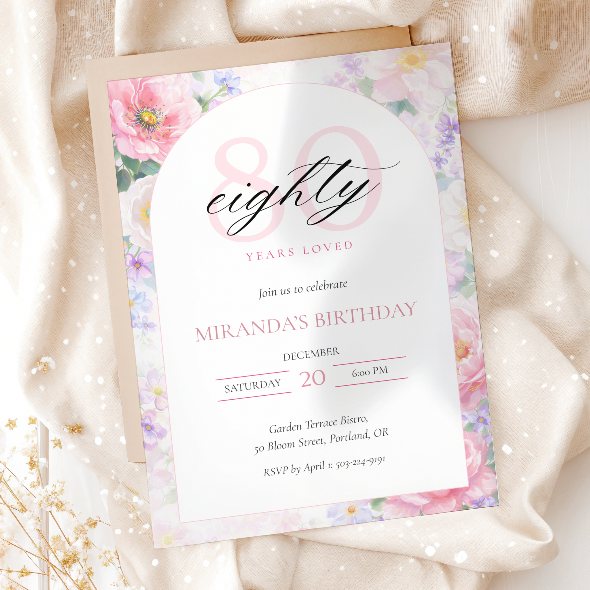 Eighty Years Loved — 80th Birthday Celebration Invitation Template by Pretty Digital — view 9