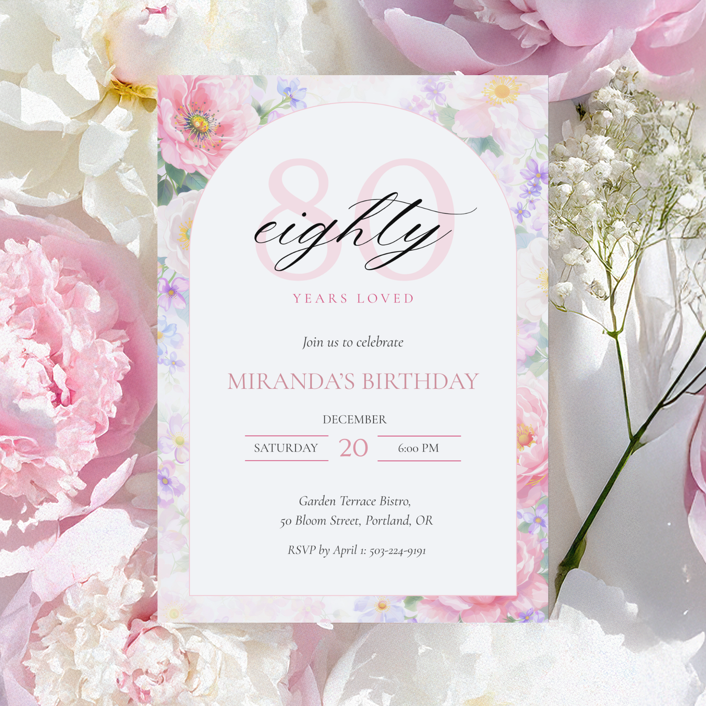 Eighty Years Loved — 80th Birthday Celebration Invitation Template by Pretty Digital — view 8