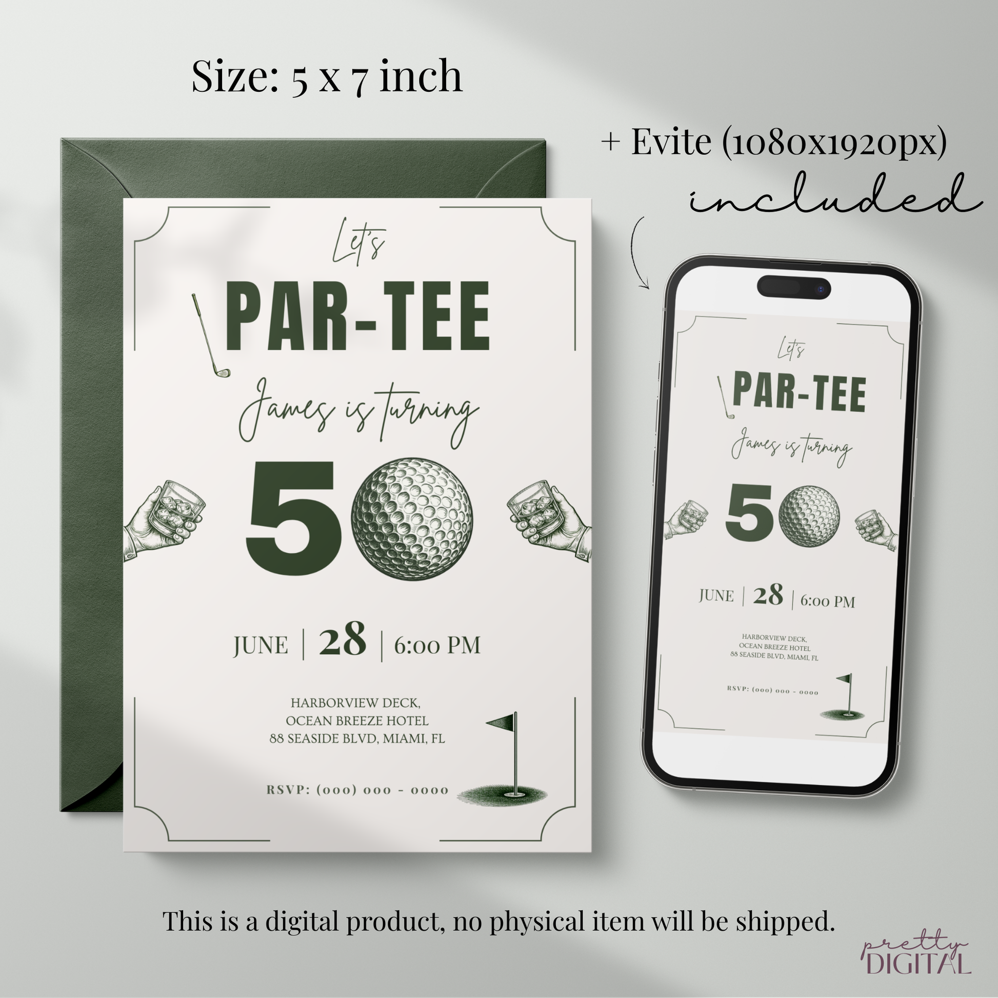 Let's Par-Tee — 50th Birthday Invitation Template (Golf Themed) by Pretty Digital — view 2
