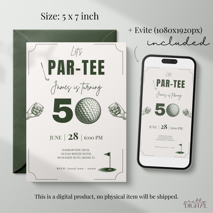 Let's Par-Tee — 50th Birthday Invitation Template (Golf Themed) by Pretty Digital — view 2