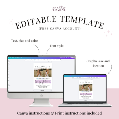 Graduate — Graduation Party Invitation Template by Pretty Digital — printable digital download