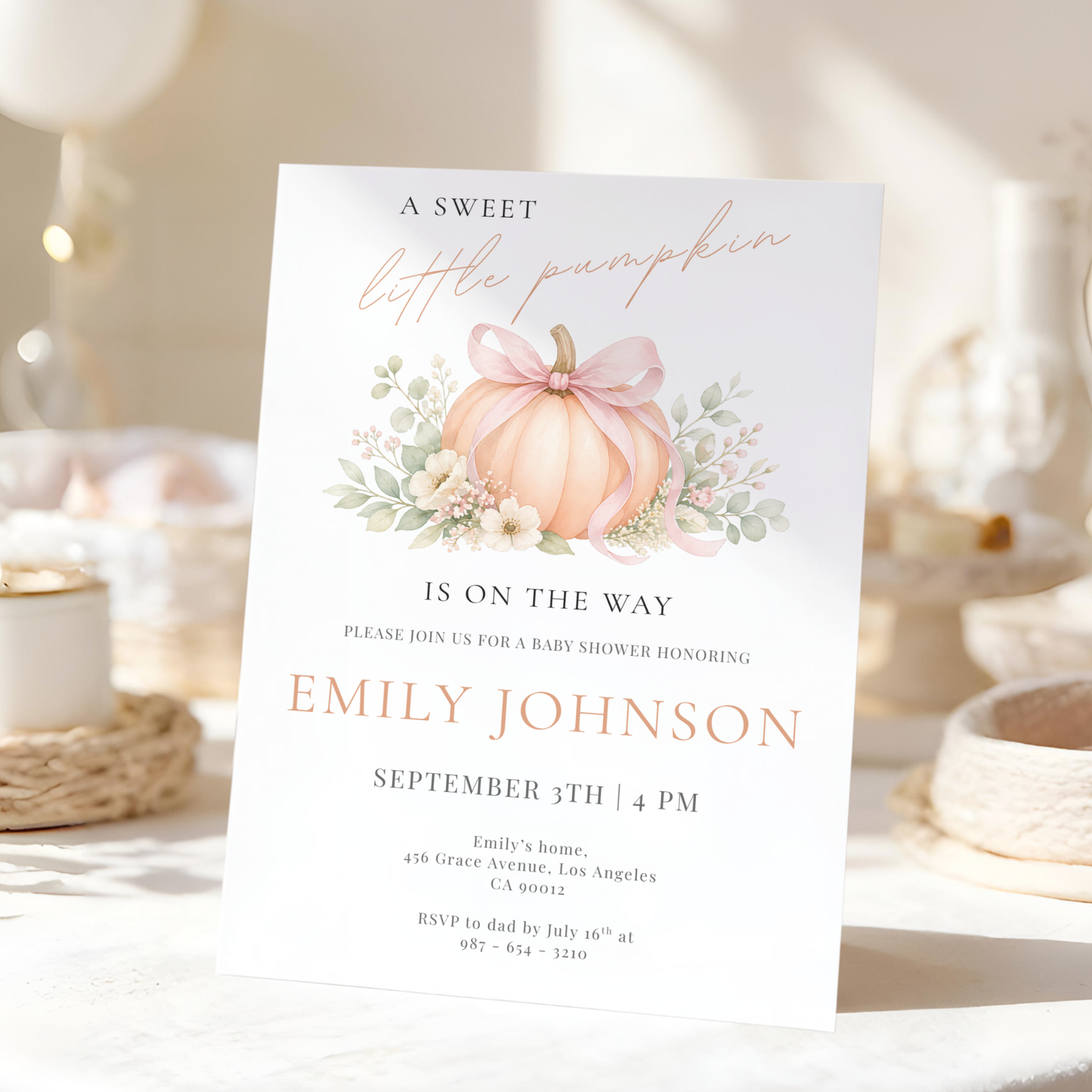 A Sweet Little Pumpkin — Fall Baby Shower Invitation Template by Pretty Digital — view 5