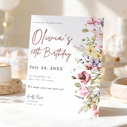 Floral 50th Birthday Invitation for Women by Pretty Digital — view 6