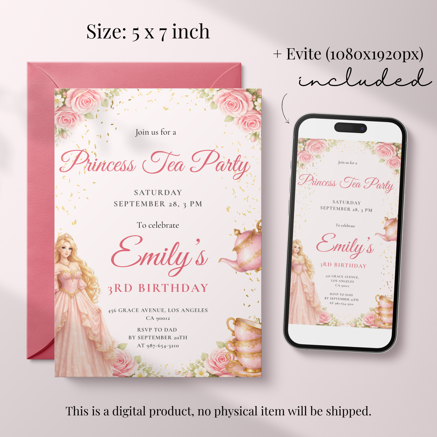 Pastel Princess Tea Party Invitation by Pretty Digital — view 2