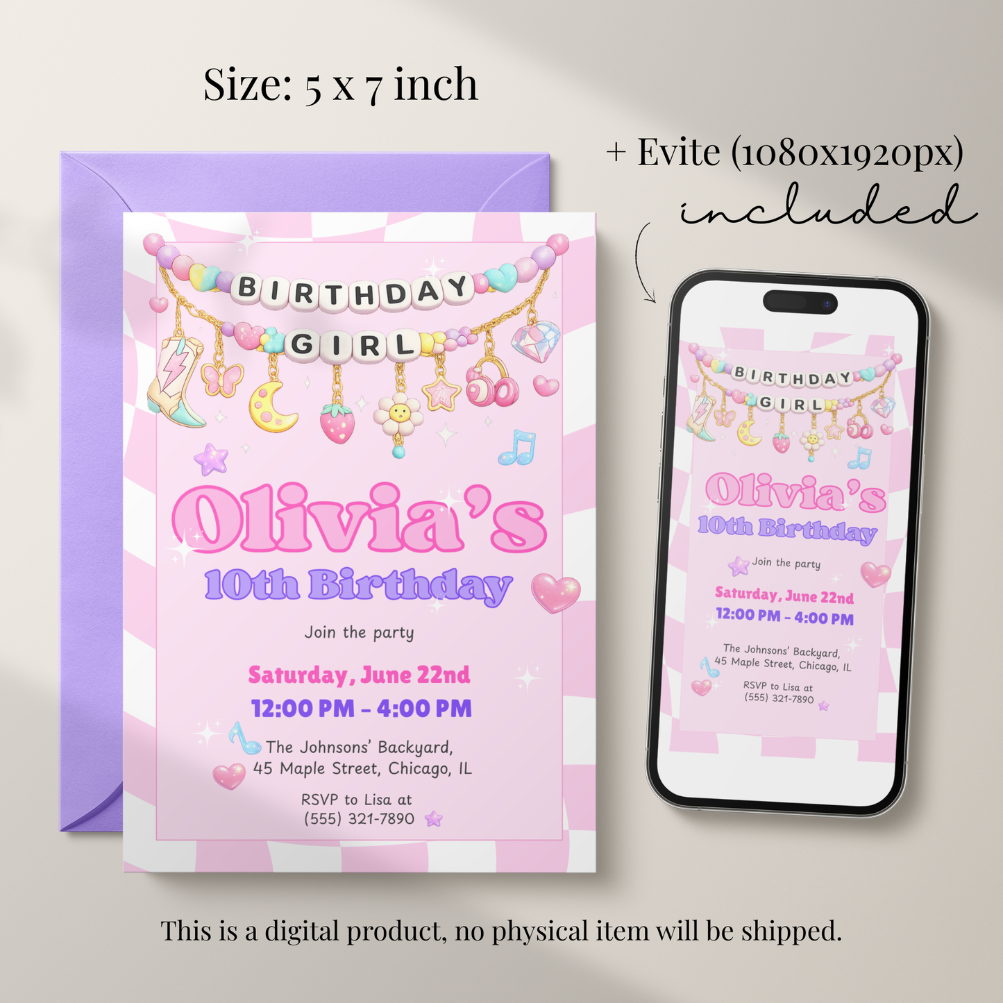 She's a Three-Rex — Girl's Dinosaur 3rd Birthday Invitation Template by Pretty Digital — view 2