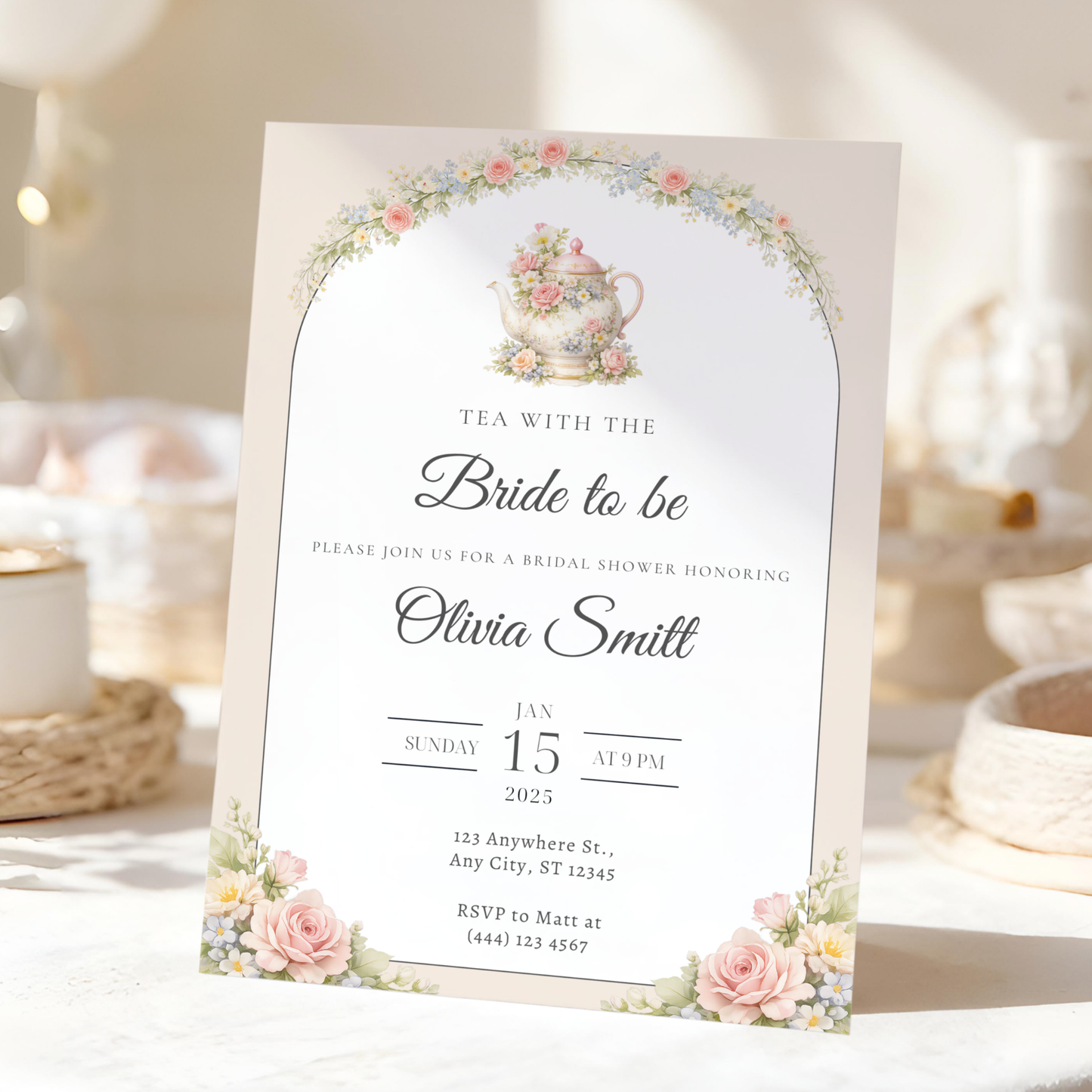 Tea With the Bride-to-Be — Bridal Shower Invitation Template by Pretty Digital — view 3