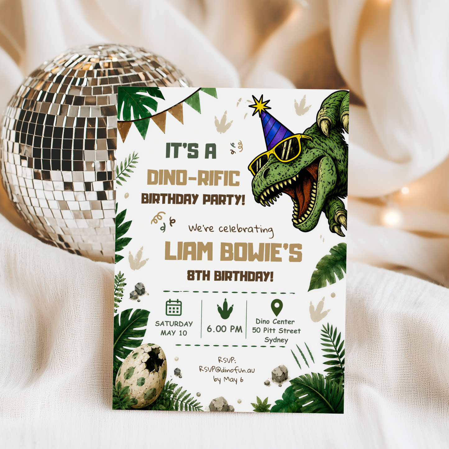 Three-Rex on the Loose — Dinosaur 3rd Birthday Invitation Template by Pretty Digital — view 5
