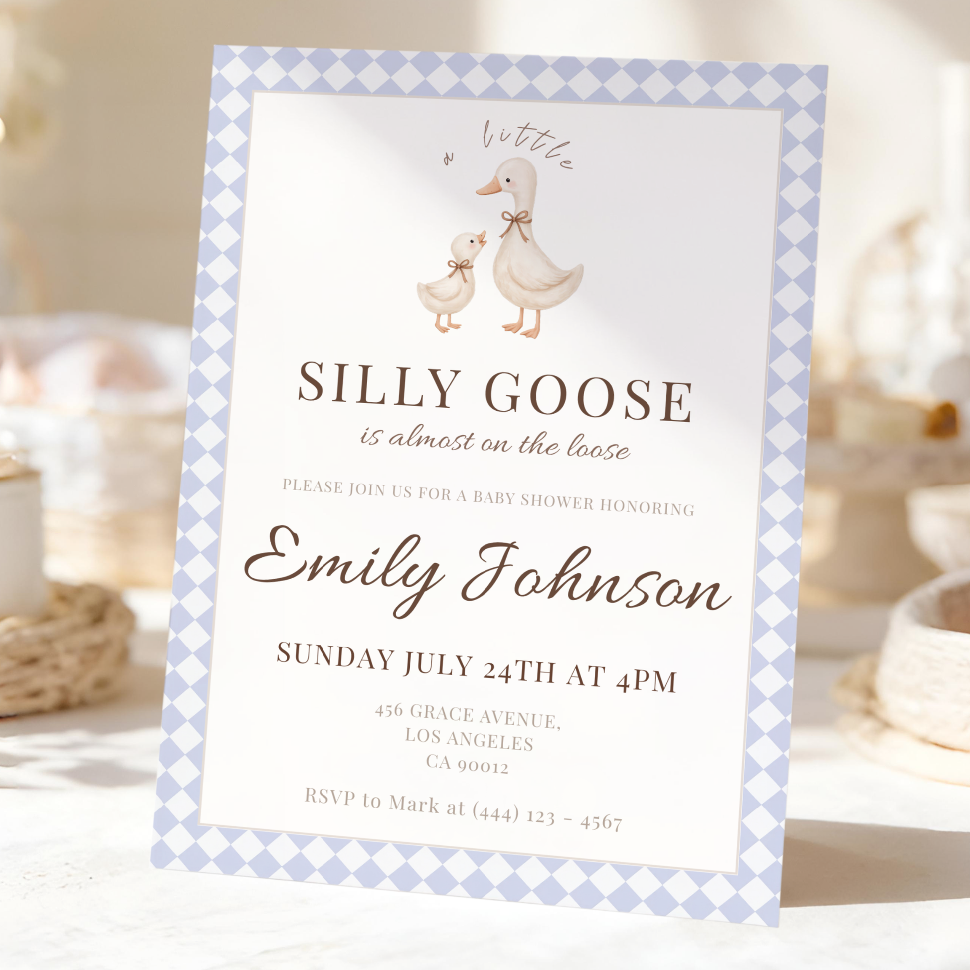 Silly Goose — Gender-Neutral Baby Shower Invitation Template by Pretty Digital — printable digital download