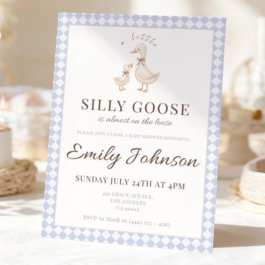 Silly Goose — Gender-Neutral Baby Shower Invitation Template by Pretty Digital — printable digital download