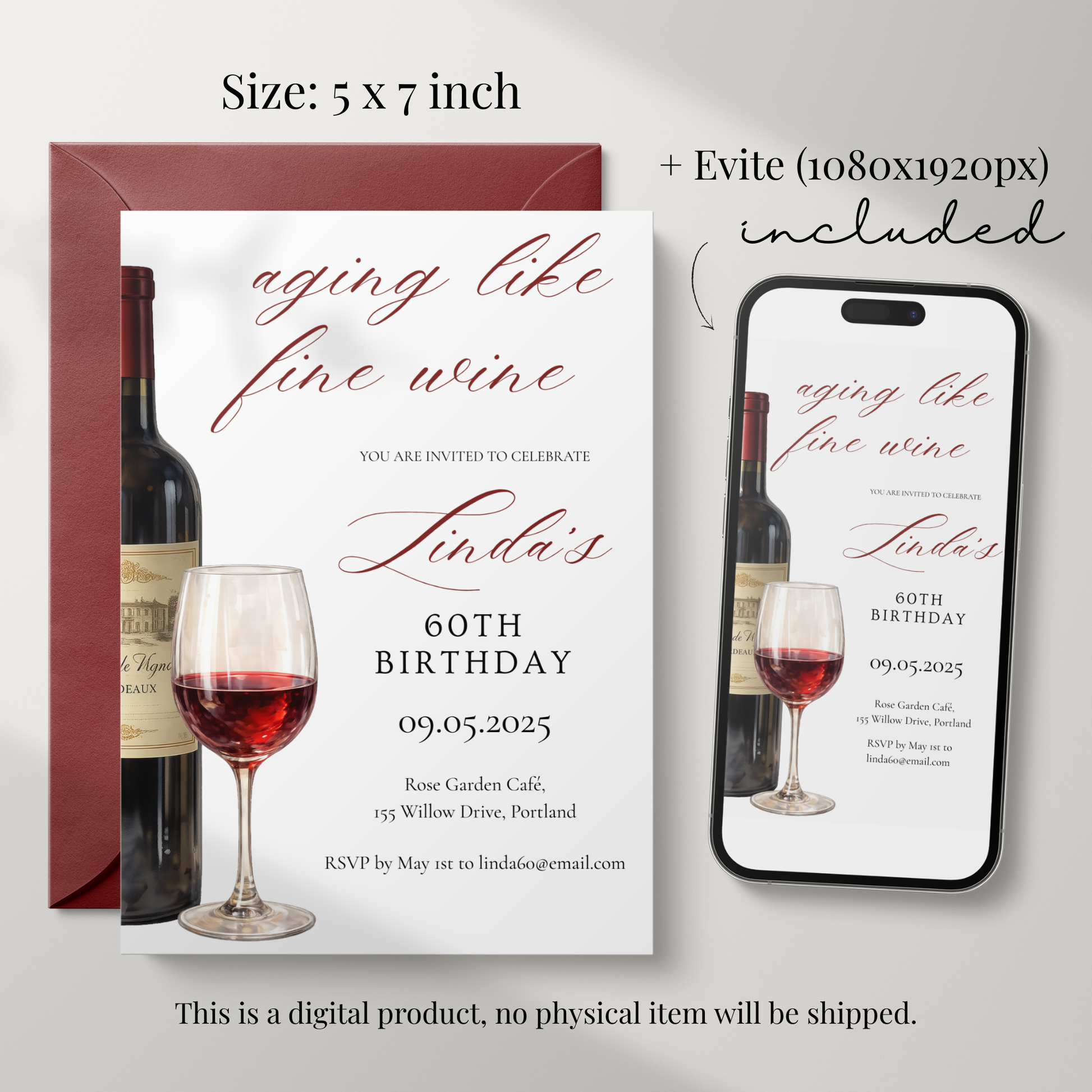 Aging Like Fine Wine — 60th Birthday Invitation Template by Pretty Digital — view 2