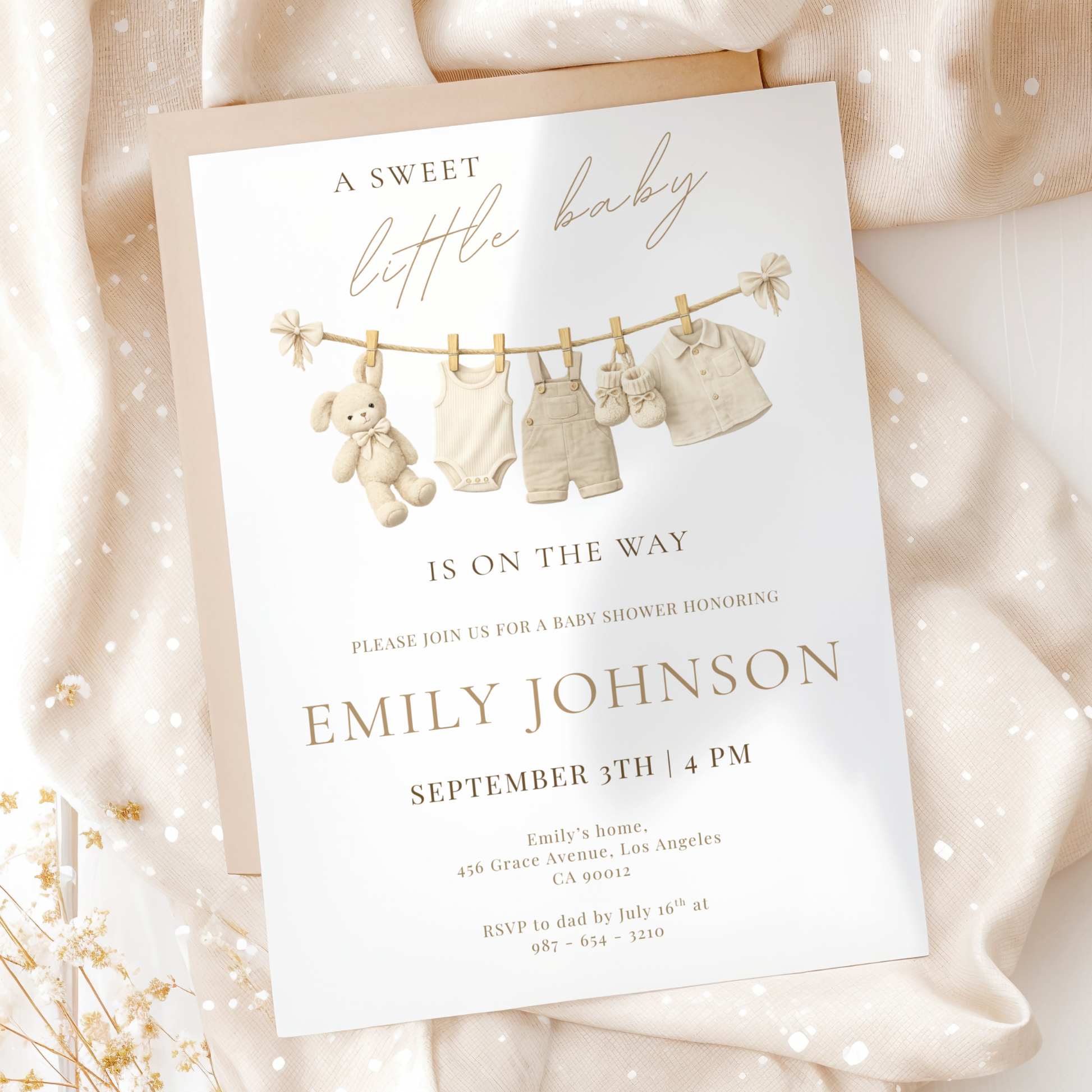 A Sweet Little Baby — Fall Baby Shower Invitation Template by Pretty Digital — printable digital download