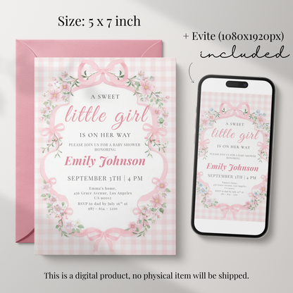 A Sweet Little Girl Is on Her Way — Baby Shower Invitation Template by Pretty Digital — view 2