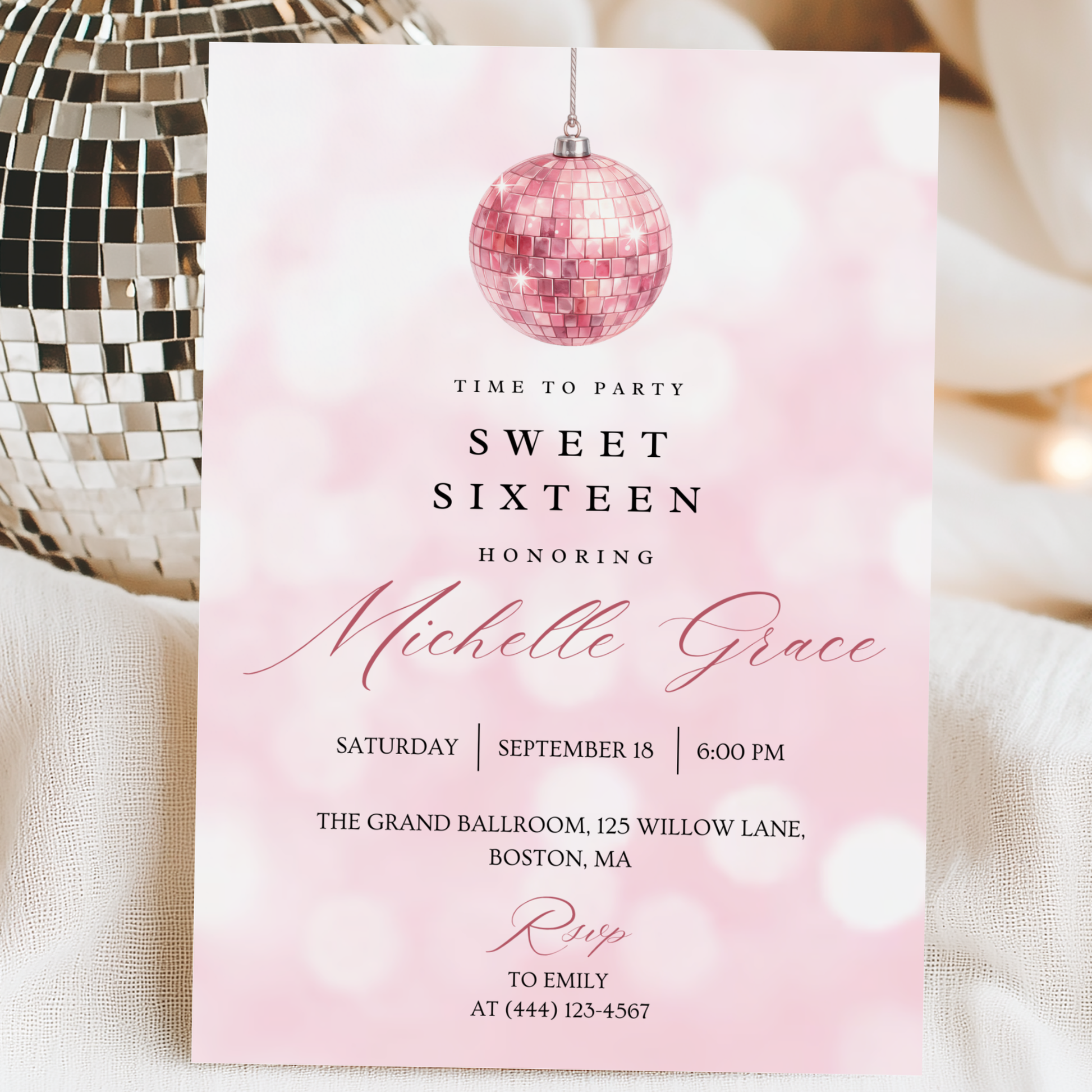 Time to Party — Sweet 16 Invitation Template by Pretty Digital — printable digital download