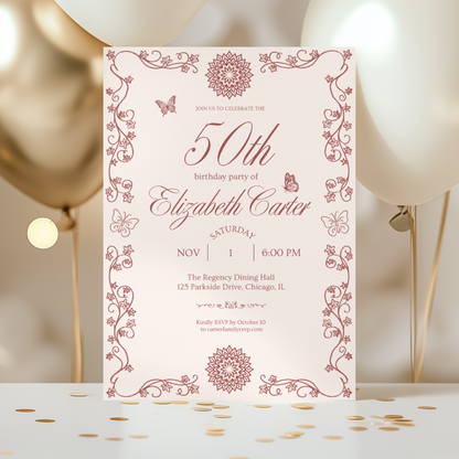 Pink 50th Birthday Invitation for Women by Pretty Digital — view 9