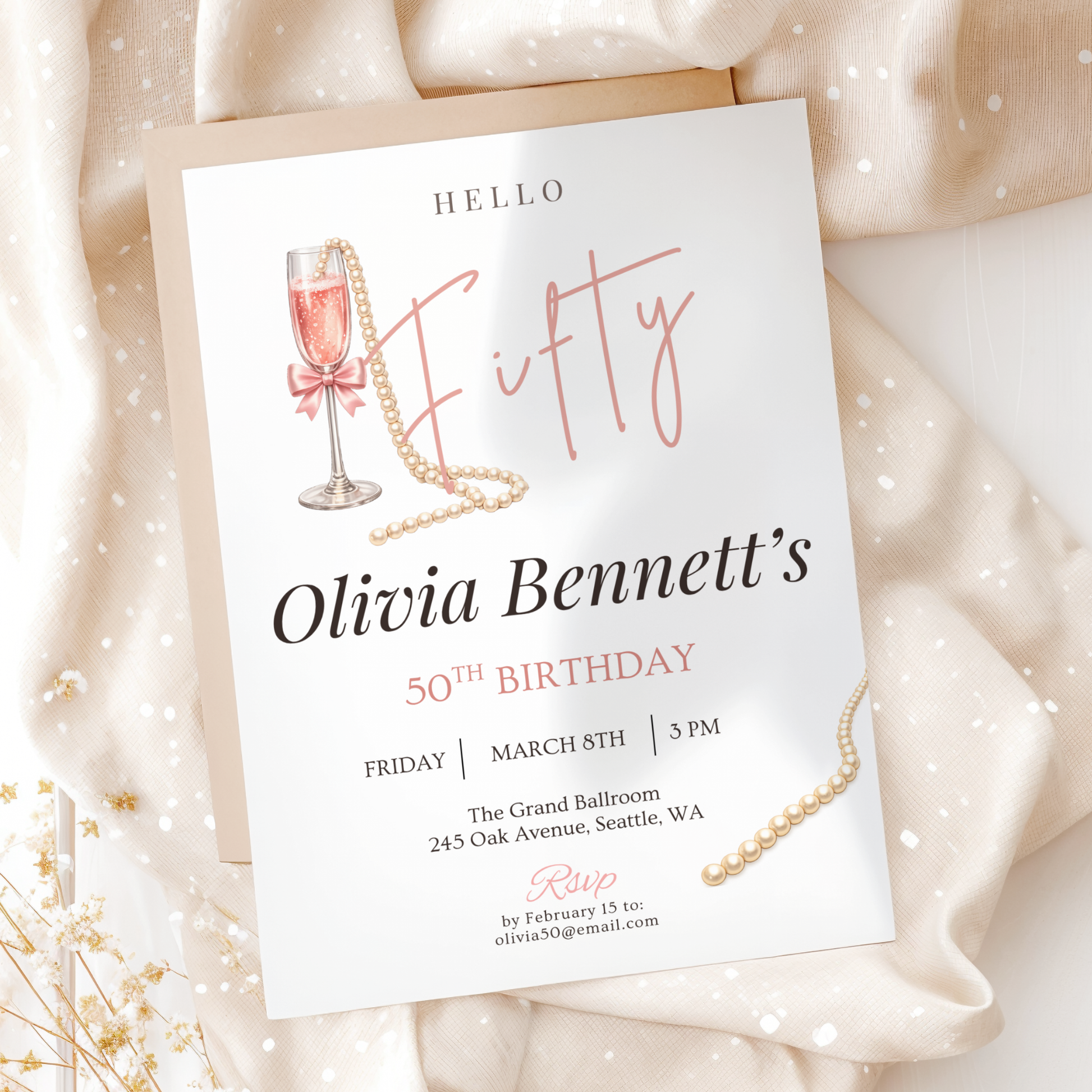 Hello Fifty — 50th Birthday Invitation for Women by Pretty Digital — view 8