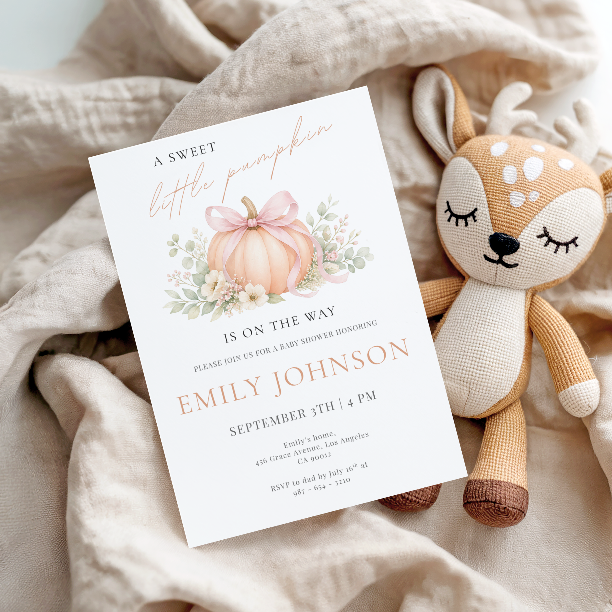 A Sweet Little Pumpkin — Fall Baby Shower Invitation Template by Pretty Digital — view 3