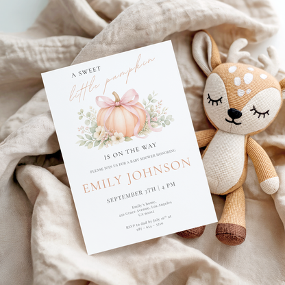 A Sweet Little Pumpkin — Fall Baby Shower Invitation Template by Pretty Digital — view 3
