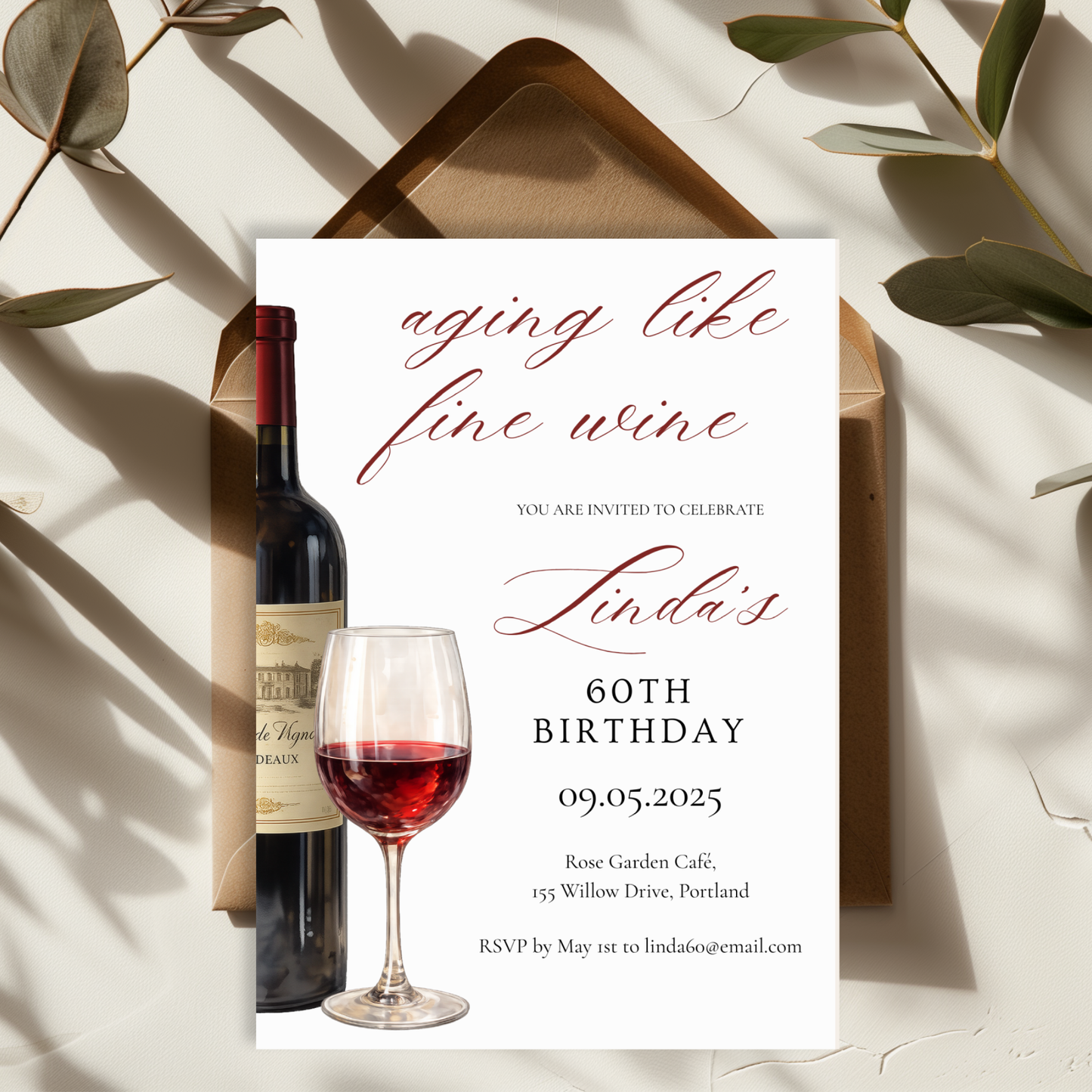 Aging Like Fine Wine — 60th Birthday Invitation Template by Pretty Digital — view 3