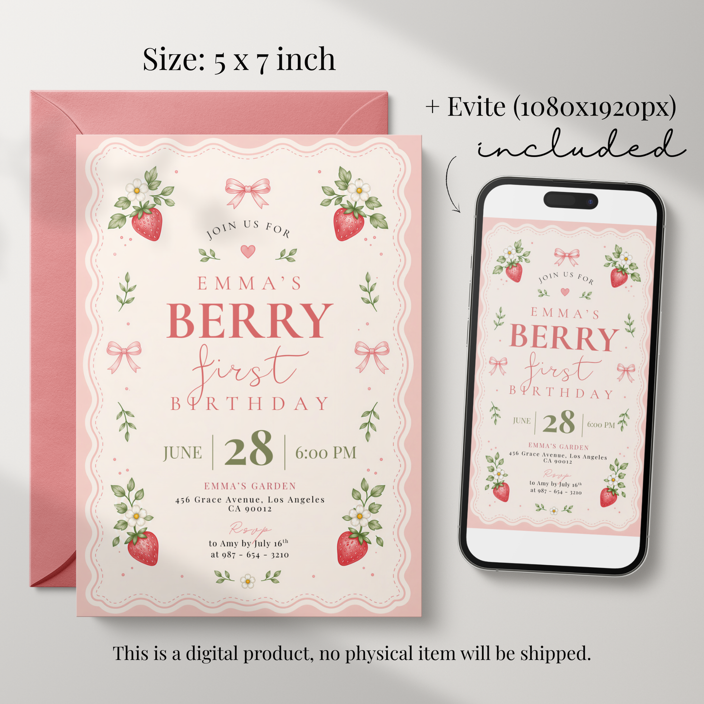 Berry First Birthday — 1st Birthday Invitation Template by Pretty Digital — view 2