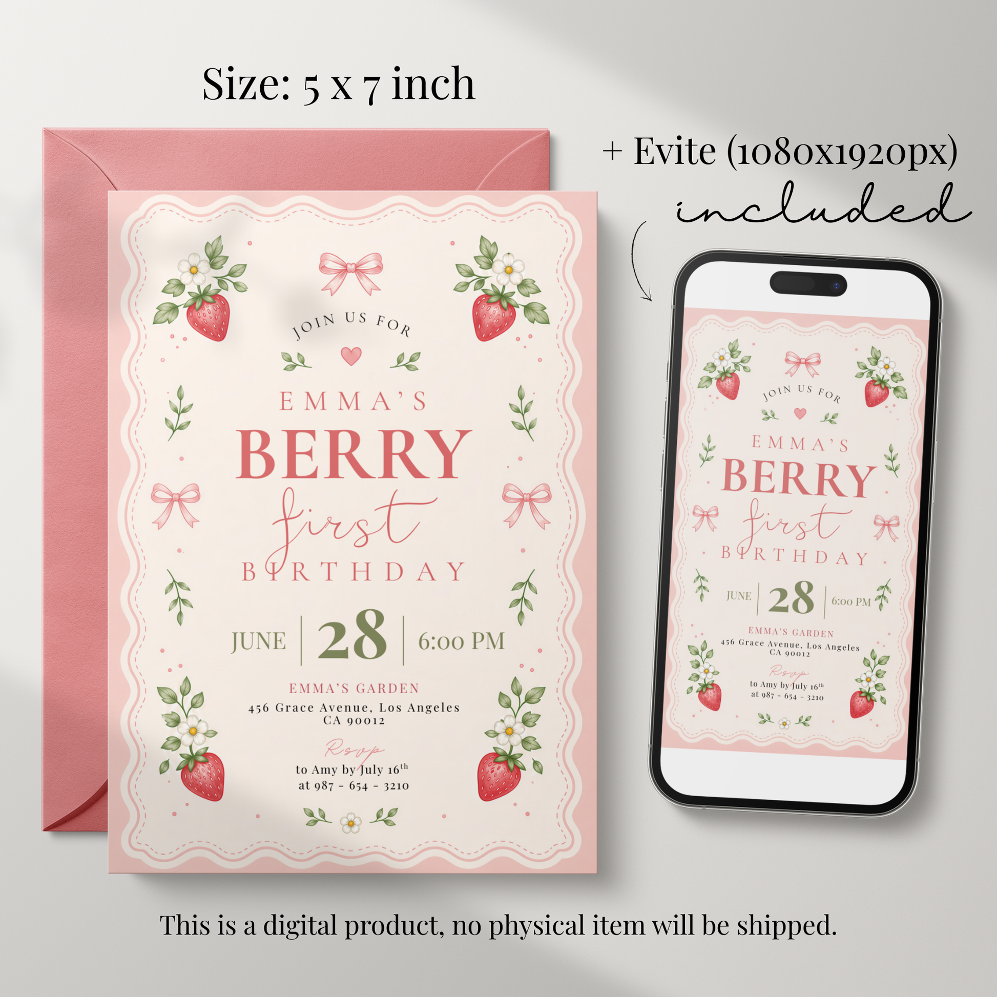 Berry First Birthday — 1st Birthday Invitation Template by Pretty Digital — view 2