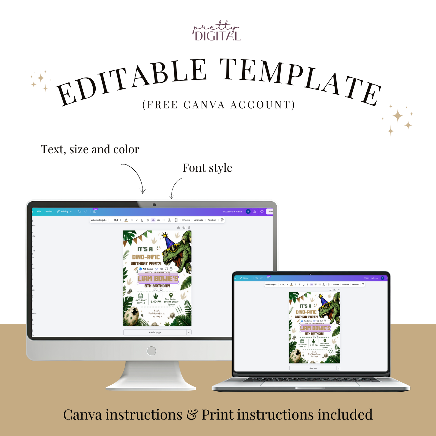 Three-Rex on the Loose — Dinosaur 3rd Birthday Invitation Template by Pretty Digital — view 4