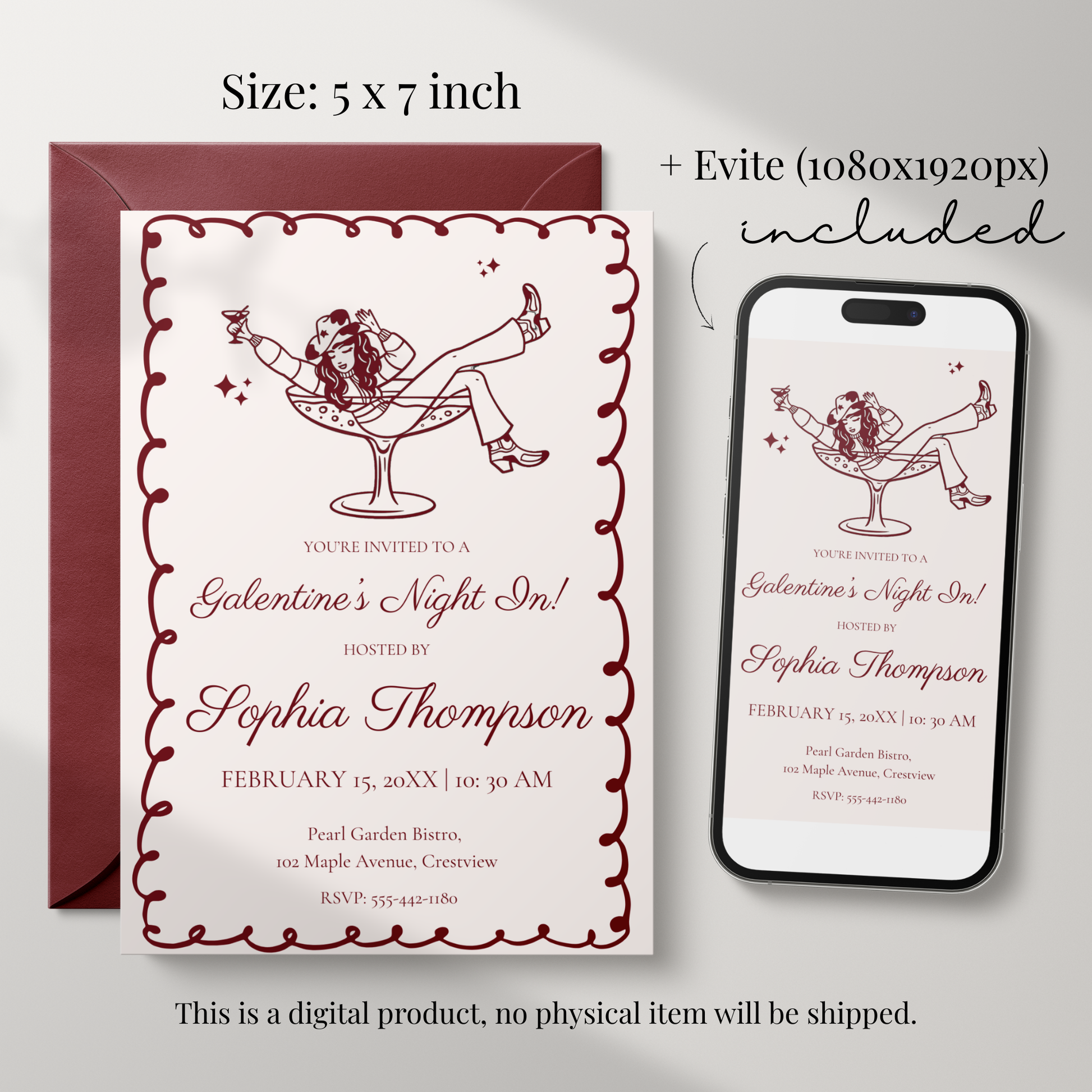 Galentine's Night In — Galentine's Day Invitation Template by Pretty Digital — view 2