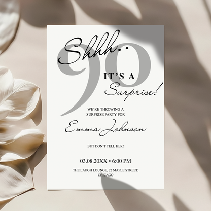 Shhh… It's a Surprise — 90th Surprise Party Invitation Template by Pretty Digital — view 10