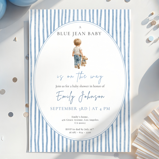 Blue Jean Baby — Western Baby Shower Invitation Template by Pretty Digital — printable digital download