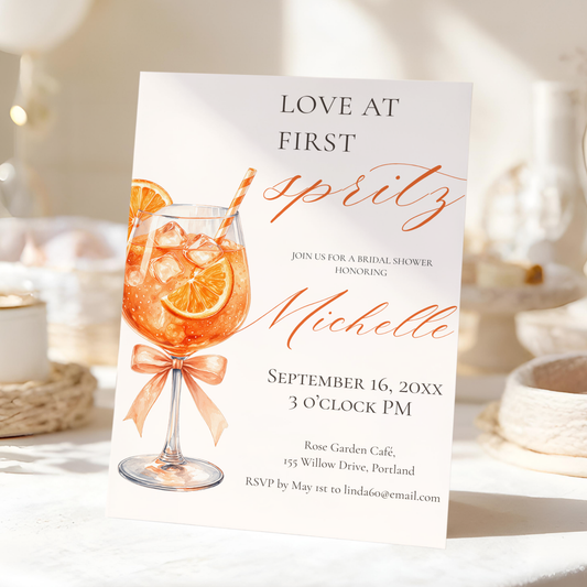 Love at First Spritz — Bridal Shower Invitation Template by Pretty Digital — printable digital download