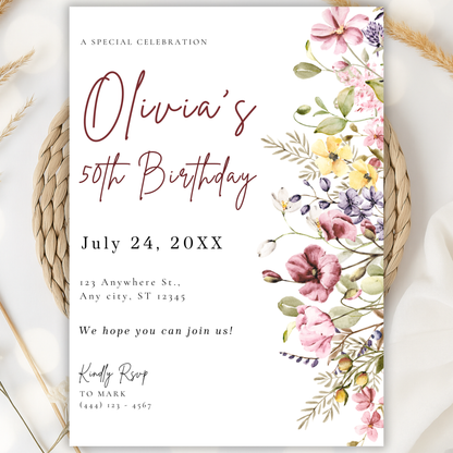 Floral invitation template by Pretty Digital — printable digital download