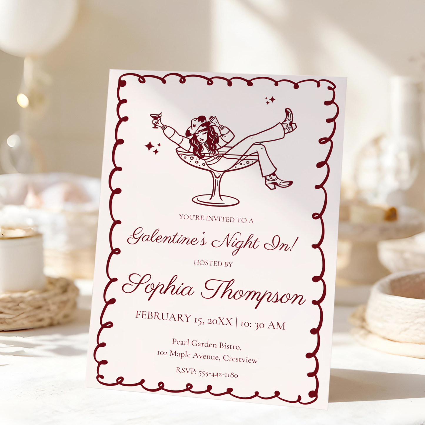 Galentine's Night In — Galentine's Day Invitation Template by Pretty Digital — view 8