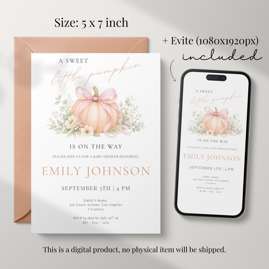 A Sweet Little Pumpkin — Fall Baby Shower Invitation Template by Pretty Digital — view 2
