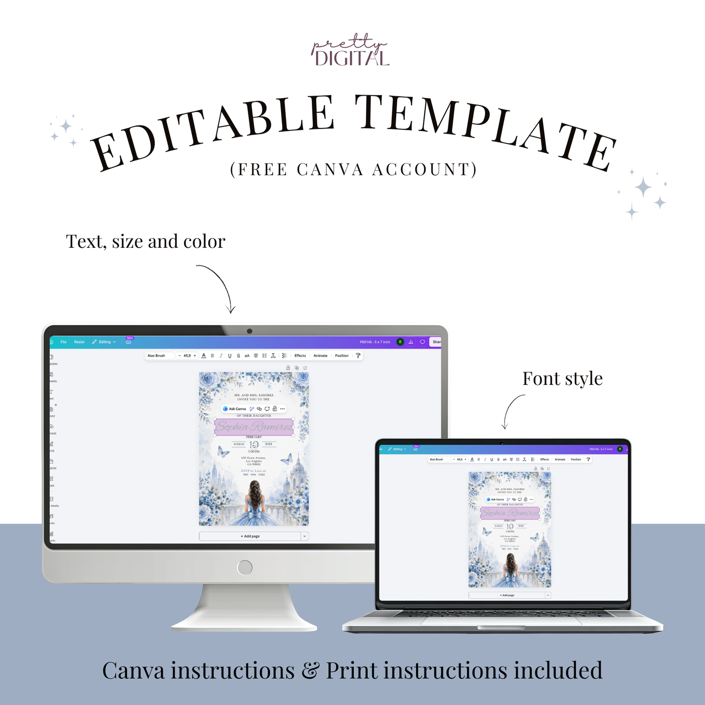 Burgundy invitation template by Pretty Digital — printable digital download