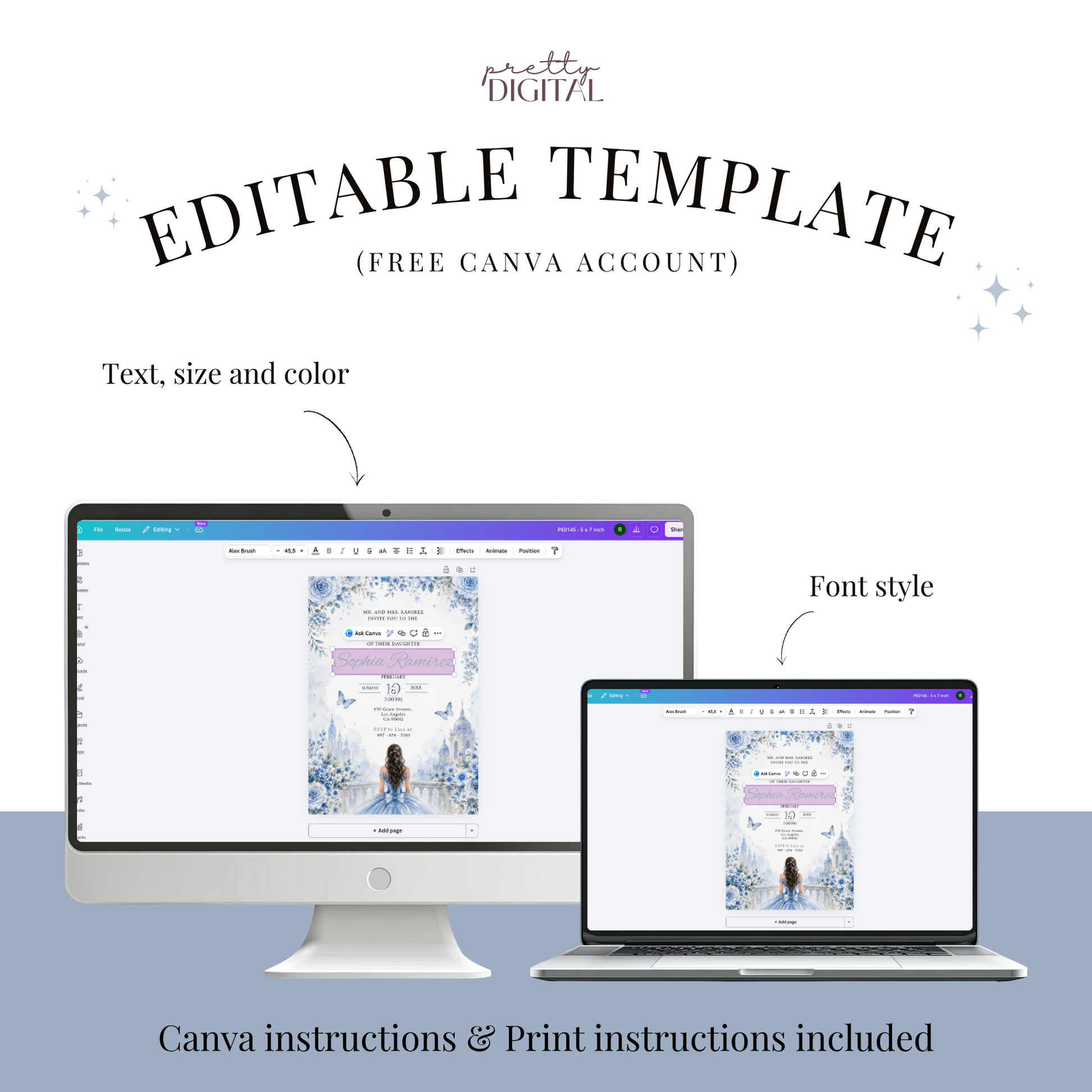 Burgundy invitation template by Pretty Digital — printable digital download