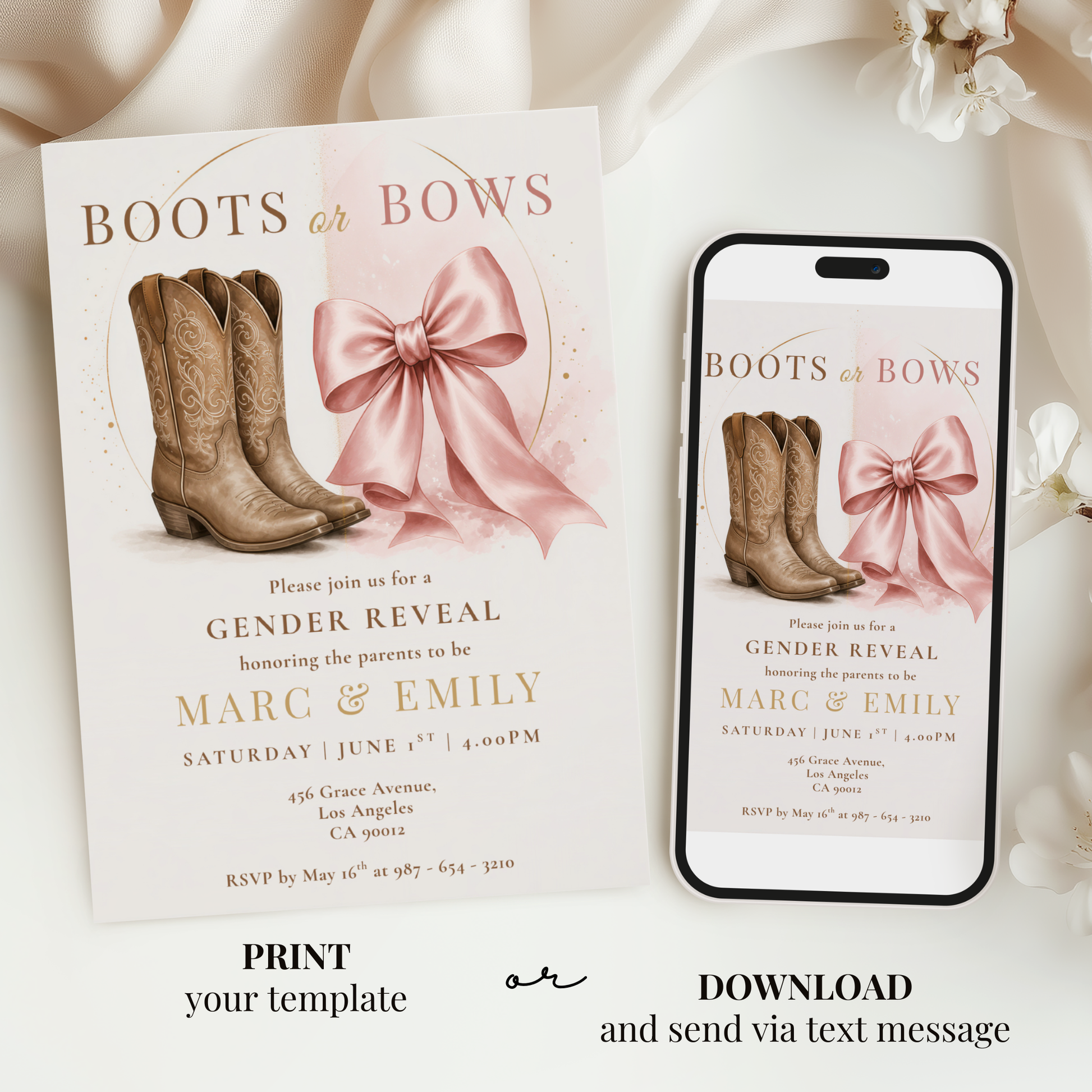 Boots or Bows — Western Gender Reveal Invitation Template by Pretty Digital — view 6