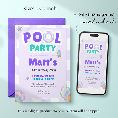 Hot Dogs, Sunshine & Ice Cream — Pool Party Invitation Template by Pretty Digital — view 2